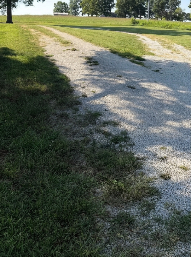 Gravel driveway restoration before project